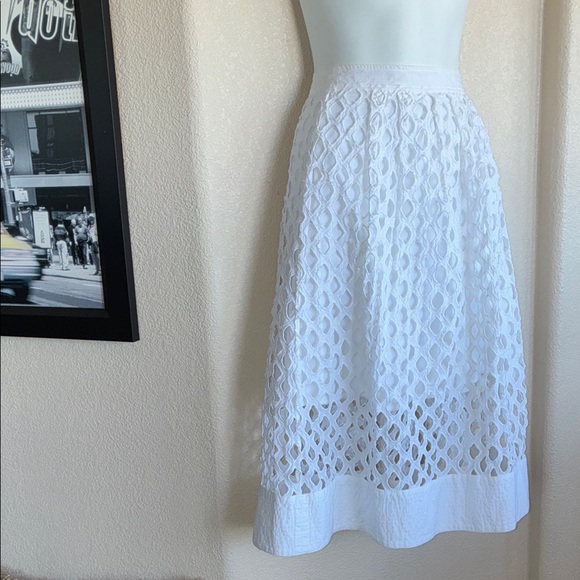 FLOREAT ANTHROPOLOGIE White Mesh Eyelet Skirt, Midi. 6 - Picture 3 of 15